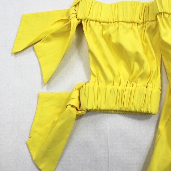 Milly Bow Details Off-the-Shoulder Elasticized Neckline Top Size S Yellow - Picture 3 of 6
